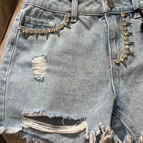Light Blue Embellished Jean Shorts - Picture 2 of 5